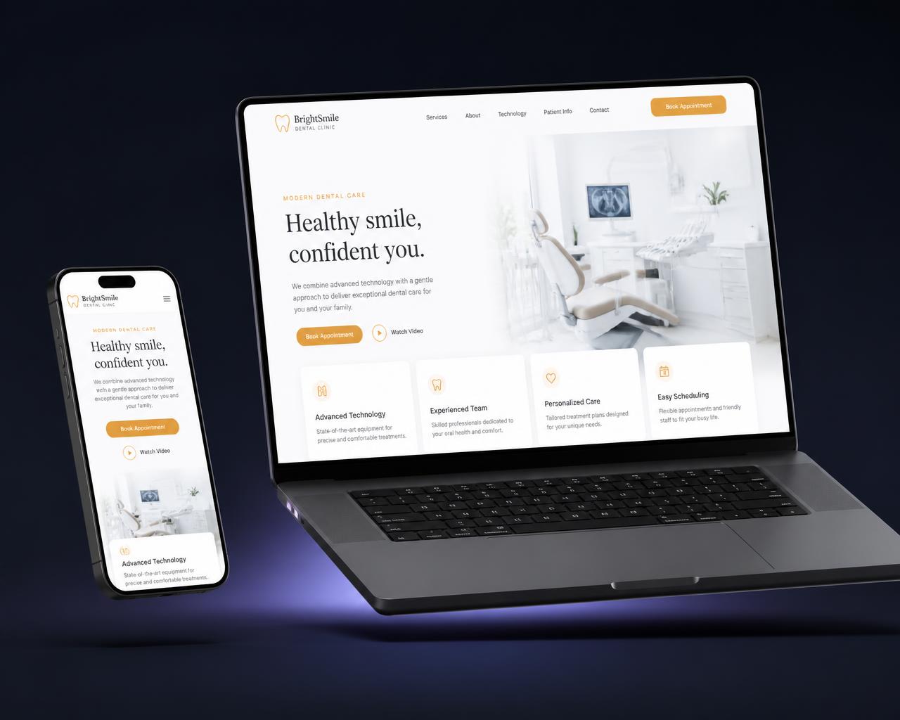 Custom modern business website shown on a laptop and phone